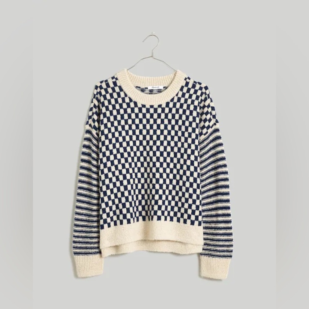 Madewell Navy and Cream Checkered Sweater